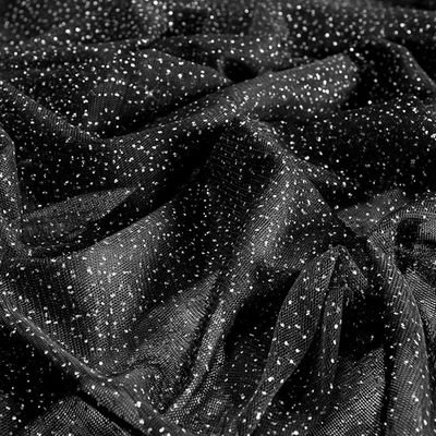 Tela de lentejuelas plateadas brillantes de tul negro de 60" por yarda para novia, boda Foto 1 de 4