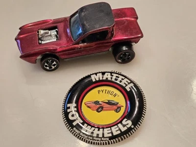 Vintage Hot Wheels Redline 1967 Python Spectra flame Red W/ Original Tin Button - Image 1 of 4