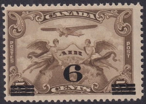 CANADA Sc#C3.1 MNH AIRMAILS #C1 ALLEGORY of FLIGHT SURCHARGED 6¢ BROWN - Picture 1 of 1