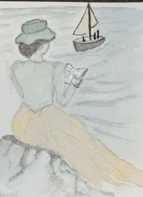 Acuarela ACEO “Petros By The Sea” de DBossert cuenta con encantadora dama Foto 1 de 3