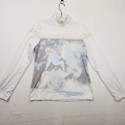 Pulôver feminino Bogner Beline vintage jersey Tec 1/4 zíper tamanho 8 estampado branco - Imagem 1 de 4