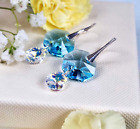 925 Sterling Silver genuine Crystals Earrings aquamarine blue