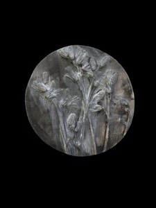 Original Kunst Gips Botanical Bas Relief Mini Art Fliese Schwarz/Weiß Encaustic  - Bild 1 von 1