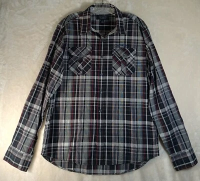 Camisa grande con botones Heritage 1981 para hombre manga larga a cuadros blanca negra bolsillos Foto 1 de 4