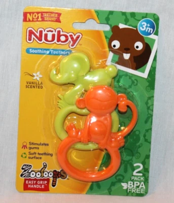 NEW IN PACKAGE SET OF 2 NUBY SOTTHING TEETHER EASY GRIP HANDLE — 第 1/2 张图片