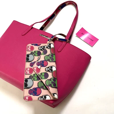NWT Betsey Johnson XO Skull Tote Bag Pink with Skull Pouch Gothic Punk Hearts - Image 1 of 4