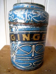 Vintage Blue Spice Tin Art Nouveau Ginger 4" REDUCED!! - Picture 1 of 6