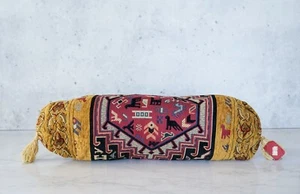 Turkish Sumak Kilim Tapestry Long Pillowcase 21x9 Boho Ethnic Lumbar Cushion NWT - Picture 1 of 15