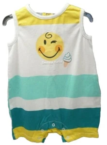 Smiley combishort sans manche blanc rayé vert/jaune smiley bébé 3 mois - Imagen 1 de 2