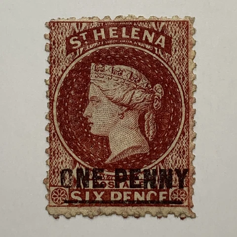 1864 ST. HELENA 1D STAMP #11 (SG #5), THIN LINE. ERROR ON SURCHARGED "O" Cover