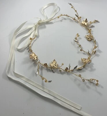 Abalorios de cristal de alambre color oro rosa hojas tocado banda boda diosa flor Foto 1 de 4