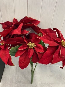 1 bunch Poinsettia Artificial Faux Flowers Christmas decor floral stems - Foto 1 di 2