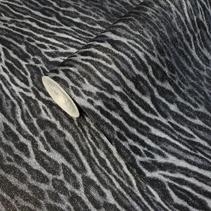 Tiger faux animal waves skin fur textured Wallpaper roll black silver metallic - Picture 1 of 11