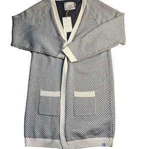 Long Warf Seawell Collection Cream Navy Cardigan Women L Coastal Sustainable NWT - Picture 1 of 12