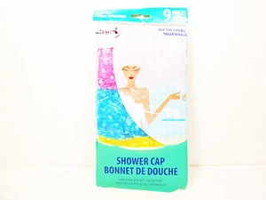 Shower Bath Caps Reusable Waterproof Hair Cap 9 Piece Elastic Showering Bathing - Picture 1 of 4