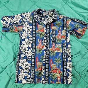 Nui Nalu Boys Size 12 Blue Shirt Button Hawaiian Tropical Surfing Casuial - Picture 1 of 9
