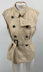 Burberry Womens Beige Linen Blend Belted Trench Vest Top sz 46 - Picture 1 of 5