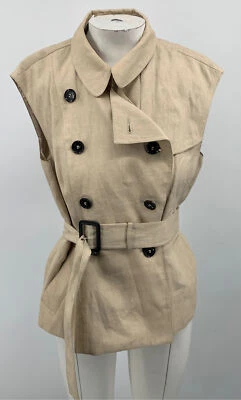 Burberry Womens Beige Linen Blend Belted Trench Vest Top sz 46 - Image 1 of 4