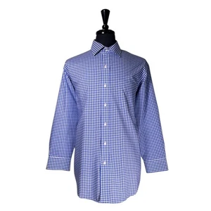 Ralph Lauren Mens Dress Shirt 17.5 32/33 Blue White Gingham Classic Fit Non Iron - Picture 1 of 8