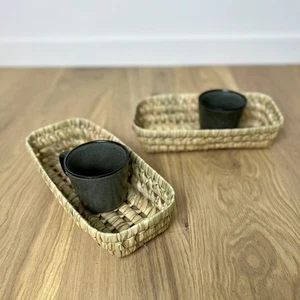 Cesta de mimbre rectangular tejida a mano - Bandeja de almacenamiento de ratán natural para cocina - Imagen 1 de 4
