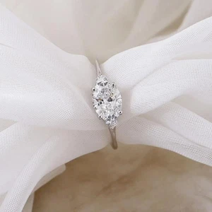 1.05 CT Moissanite Oval Engagement Ring,925 Silver, Christmas Gifts,3 Stone Ring - Picture 1 of 4