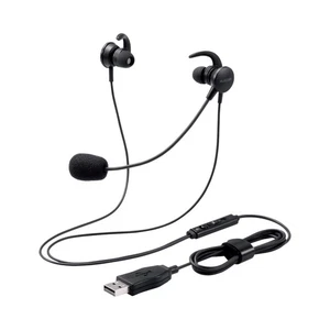 ELECOM Headset USB Inner Ear Wired Both Ears Black HS-EP15UBK Japan - Afbeelding 1 van 7