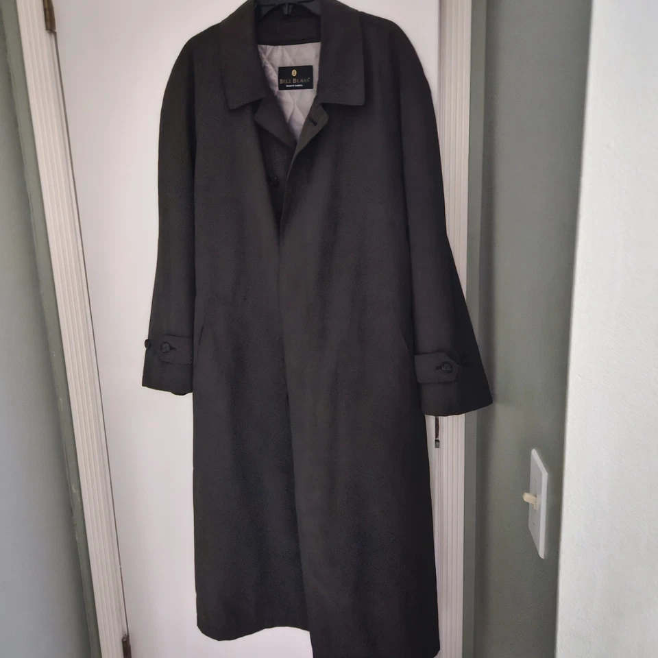 Vtg Bill Blass Mens Black Label Olive Green Trench Over Coat 40R Zip Liner Belt - Image 1 of 4