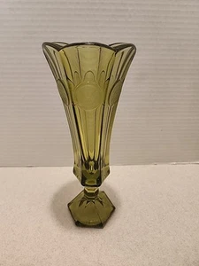 Vintage Fostoria Olive Green Coin Glass Vase Excellent! - Picture 1 of 5