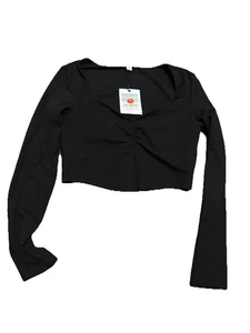 Top corto Ostaug para mujer negro cuello corazón manga larga talla grande nuevo con etiquetas - Imagen 1 de 5
