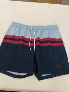 Barbour XL Swim Trunks Board Shorts Blue Red Striped Mesh Lined MSW0045 - Picture 1 of 10