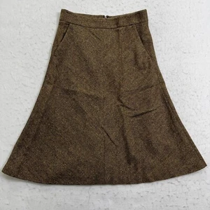 Vtg Theory A-Line Skirt Womens Size 2 Brown Back Zip Knee Length Flat Front Wool - Picture 1 of 7