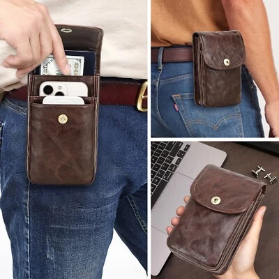 Riñonera de cuero genuino para hombre Bolso de cinturón Bolsa Teléfono Cartera Exterior Foto 1 de 4