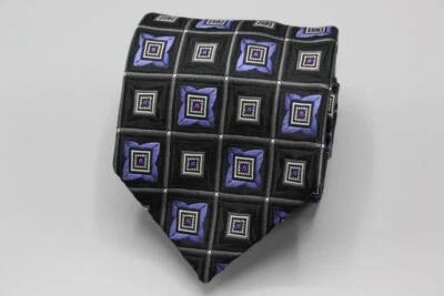 Corbata de seda JZ RICHARDS. Medallón floral negro con azul púrpura. Foto 1 de 4