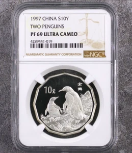 NGC PF 69 ULTRA CAMEO 1997 China S10Y TWO PENGUINS Commemorative Coins - Picture 1 of 2