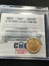 1947  Mexico, GOLD 2-1/2 PESO, Coin Mart Graded **MS-63** KM #463  RARE
