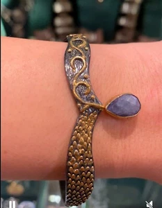 Snake-Style Silver and Gold-Plated Bracelet with Agate Stone – Bohemian/vintage - Picture 1 of 12