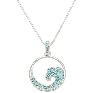 Wave Necklace Ocean Rhinestone Crystal Metal Surf Surfer SILVER Jewelry TURQUOIS - Picture 1 of 2