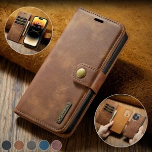 2-in-1 Removable Magnetic Leather Wallet Case Cover For iPhone & Samsung Phones - Picture 1 of 39