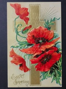 Embossed Poppies Postcard: Easter Greetings - USA (PM) LANCASTER NY DUPLEX (1) - Picture 1 of 2