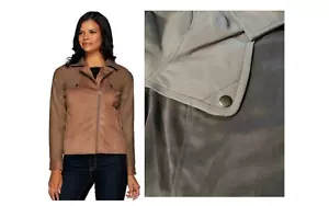 Lisa Rinna Black Faux Suede & Leather Moto Jacket, Charcoal, Size 16 - Picture 1 of 5