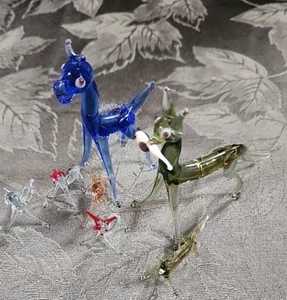 7 Mini Hand Blown Glass Animals Cobalt Blue Dog, Green Dogs,clear And Red,pink - Picture 1 of 6