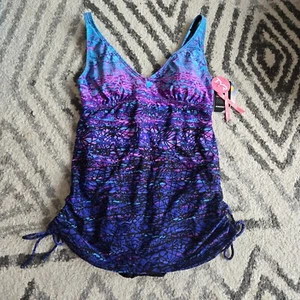 TYR Durafast Elite Artic V-Neck Sheath Purple/blue Women 1-PC Swimsuit SZ 14 New - Picture 1 of 3
