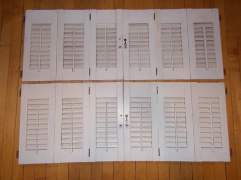 2 sets Vintage Shutters 42" x 16" Tri-Fold Painted Wood Interior Louvered Wooden Cover