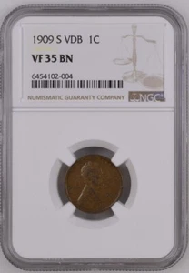 1909-S VDB 1¢ Lincoln Penny  -- NGC VF35 BN - Picture 1 of 3
