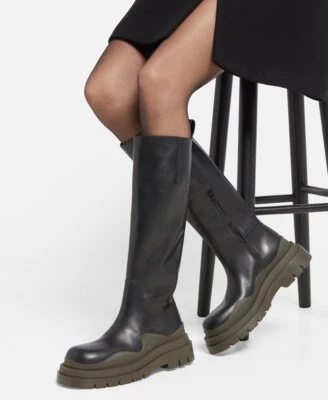 BOTTEGA VENETA 667917 Knee High Leather Tire Black CalfskinBoots 6 US EU 36 UK 3 - Image 1 of 4