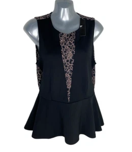 Love Label Blouse Women's UK Size 14 Black Backless Peplum Top Sleaveless - Picture 1 of 6