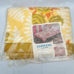 Vintage Chatham Esmond Polyester Blanket 72x90 Yellow Rose Fern Satin Trim New - Picture 1 of 5