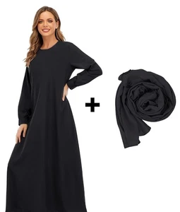 Abetteric Womens Long Sleeve Ethnic Style Zipper Muslim Dress Abaya with Hijab - Foto 1 di 12