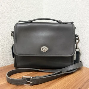 Rare Vintage Coach 9870 Court Bag Dark Gray Nickel Glovetanned Leather Crossbody - Bild 1 von 21