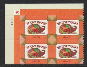 ALLY'S STAMPS US Plate Block Scott #3546 34c We Give Thanks [4] MNH F/VF [STK] - Picture 1 of 1